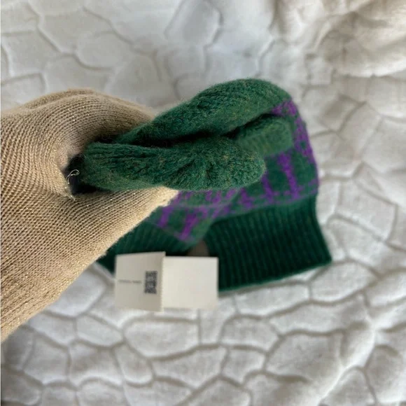 Tory Burch Merino Fair Isle Collection Scarf, Mittens & Hat Dark Ceramic Green - Picture 9 of 16